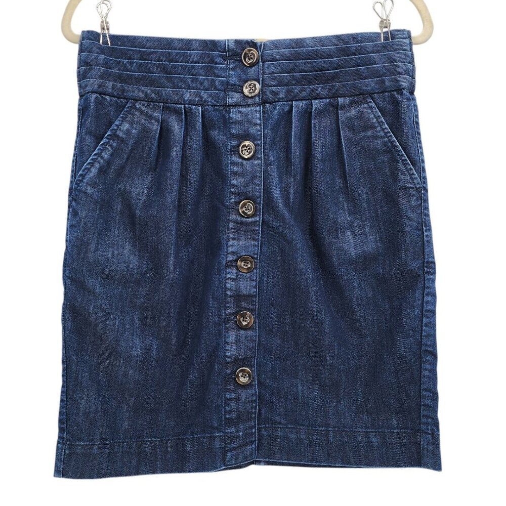 Anthropologie Pilcro Dark Blue Button-Front Denim Skirt